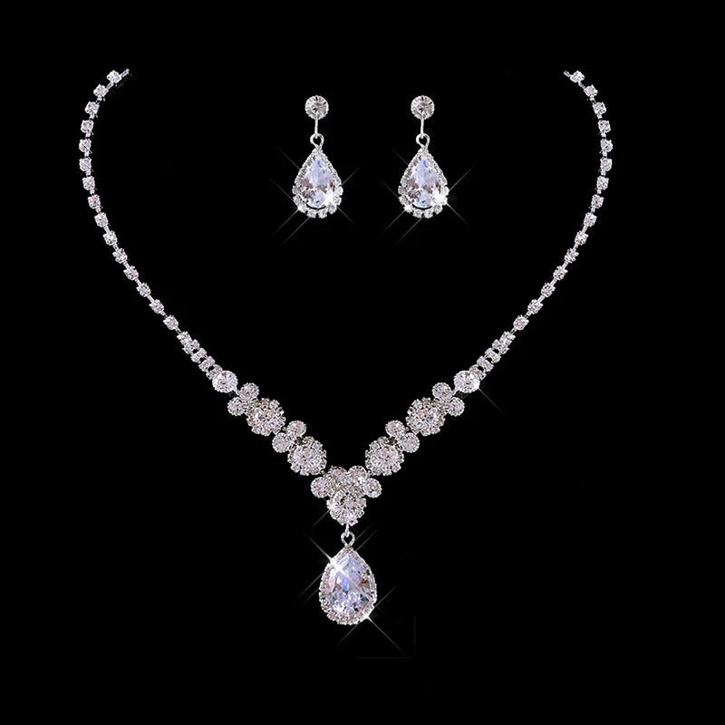 Women's Zircon Necklace and Dangle Earrings Wedding Jewelry Set