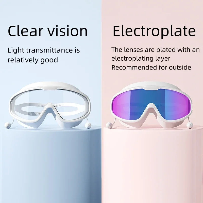 Wide View Anti-Fog Swimming Goggles with Earplugs for Adults and Youth