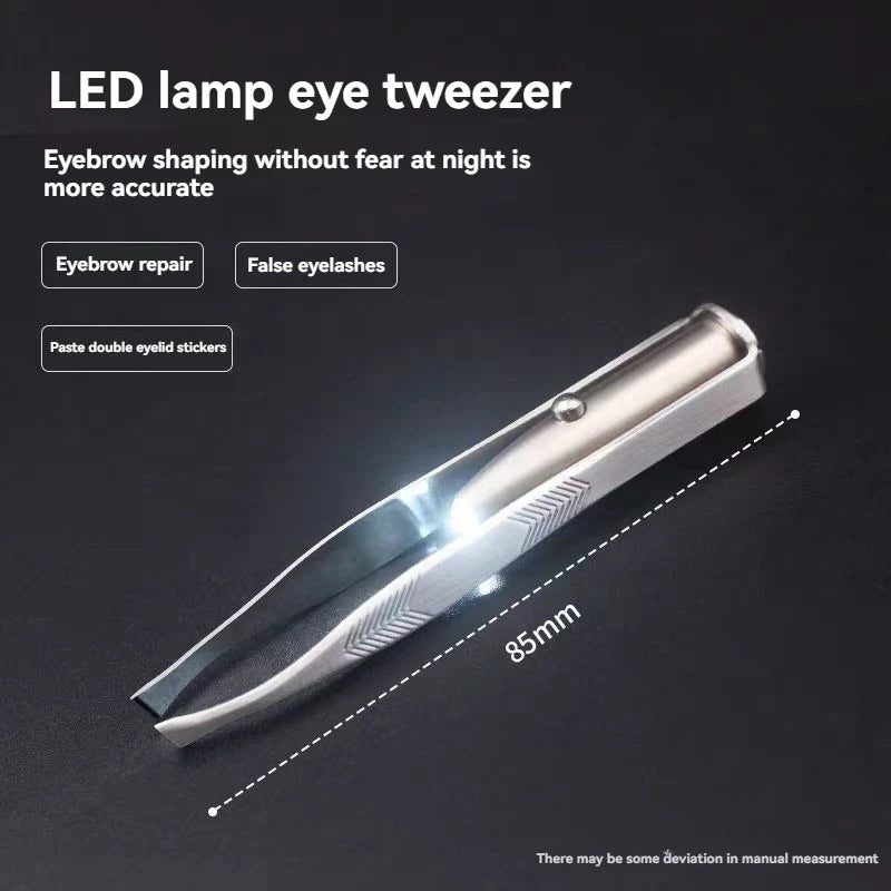 1PC Portable Stainless Steel Eyebrow Tweezer with Smart LED Light