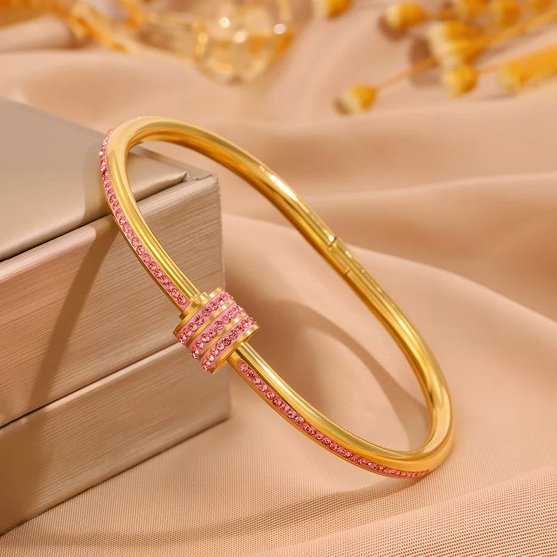 ZAKOL Zirconia Inlaid Stainless Steel Stackable Bracelet Set