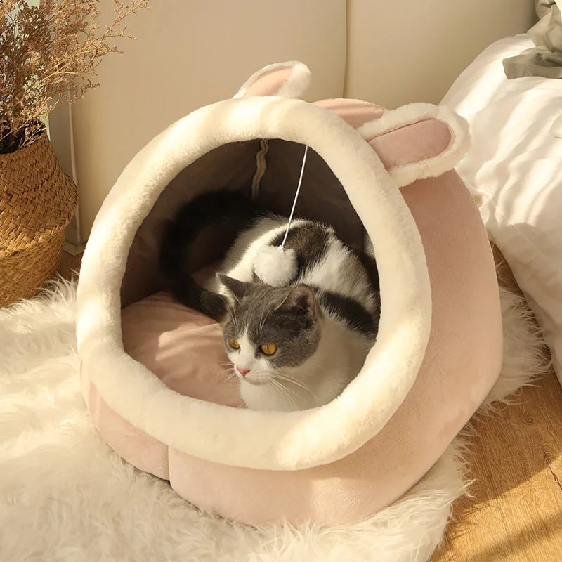 Cartoon Foldable Deep Sleep Cat Bed with Removable Washable Mat