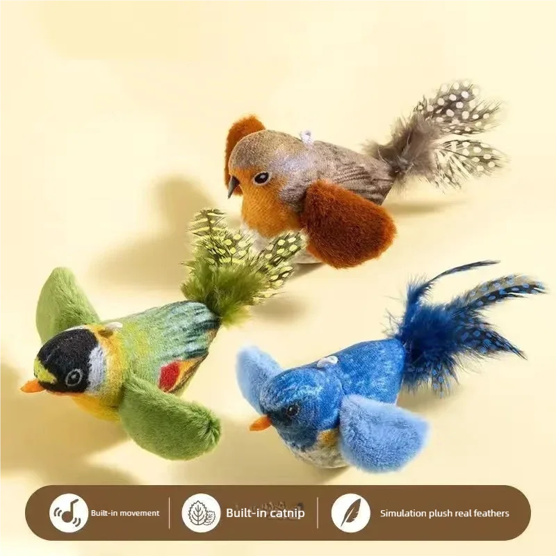 Interactive Electric Sounding Bird Plush Cat Toy