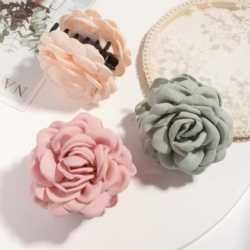 Medium Cotton Rose Flower Hair Claw Clip for Women