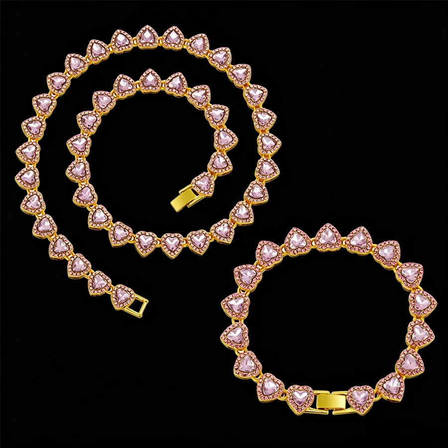 Yupsk Heart Rhinestone Hip Hop Tennis Chain Necklace and Bracelet Set
