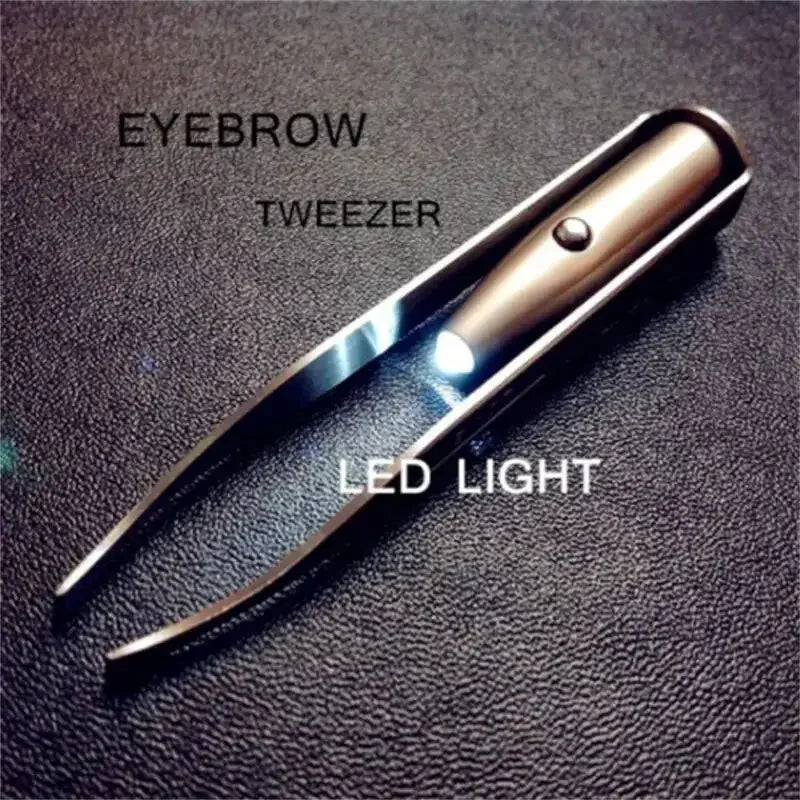 1PC Portable Stainless Steel Eyebrow Tweezer with Smart LED Light