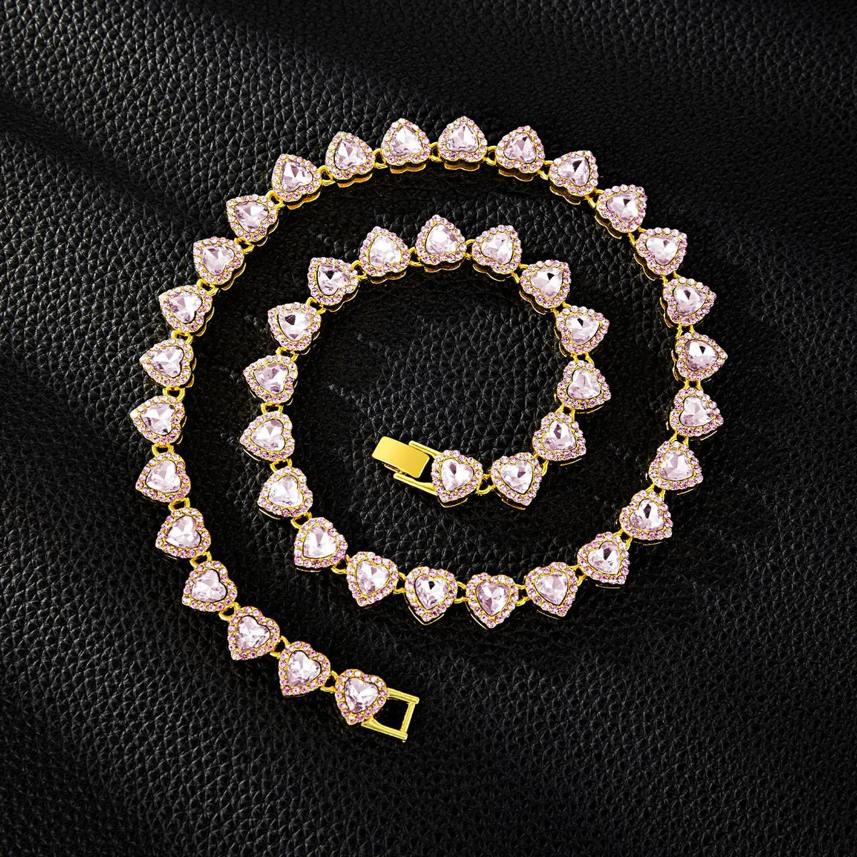 Yupsk Heart Rhinestone Hip Hop Tennis Chain Necklace and Bracelet Set