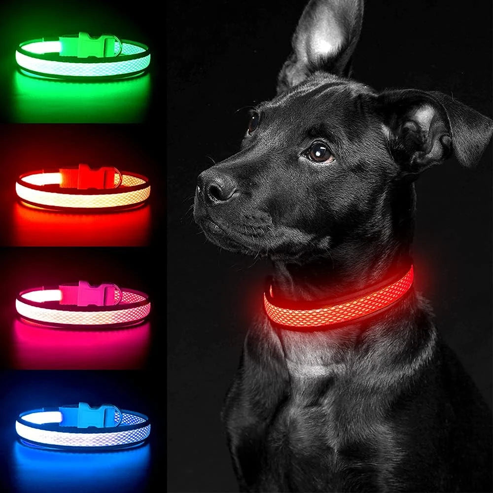 USB LED Adjustable Soft Mesh Dog Safety Collar with Colorful Lights