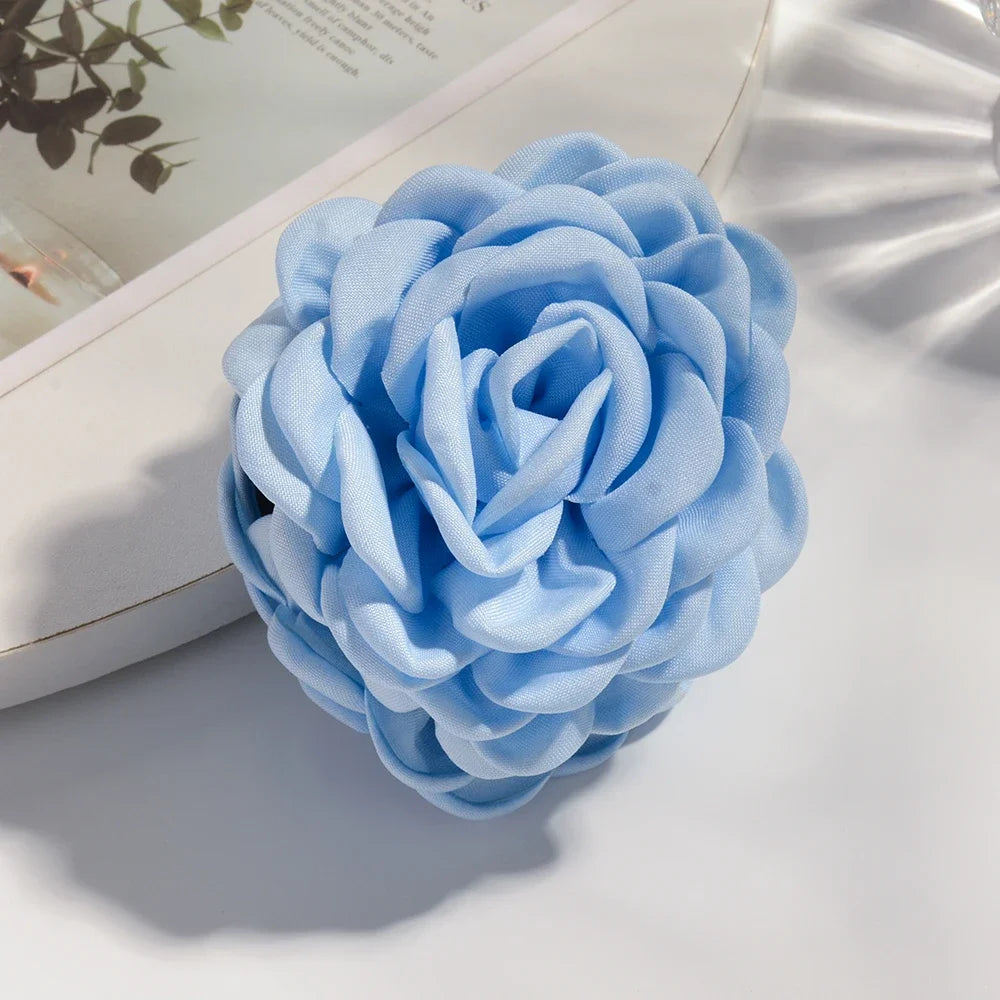 Medium Cotton Rose Flower Hair Claw Clip for Women