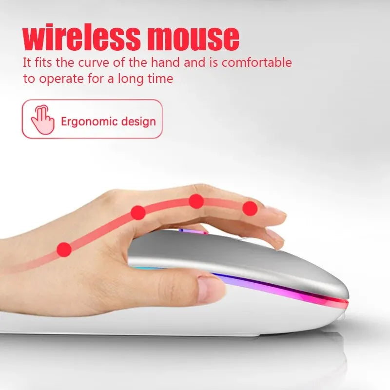 RGB Rechargeable Wireless Bluetooth Gaming Mouse, 3600 DPI Ergonomic LED Mouse for PC and Laptop