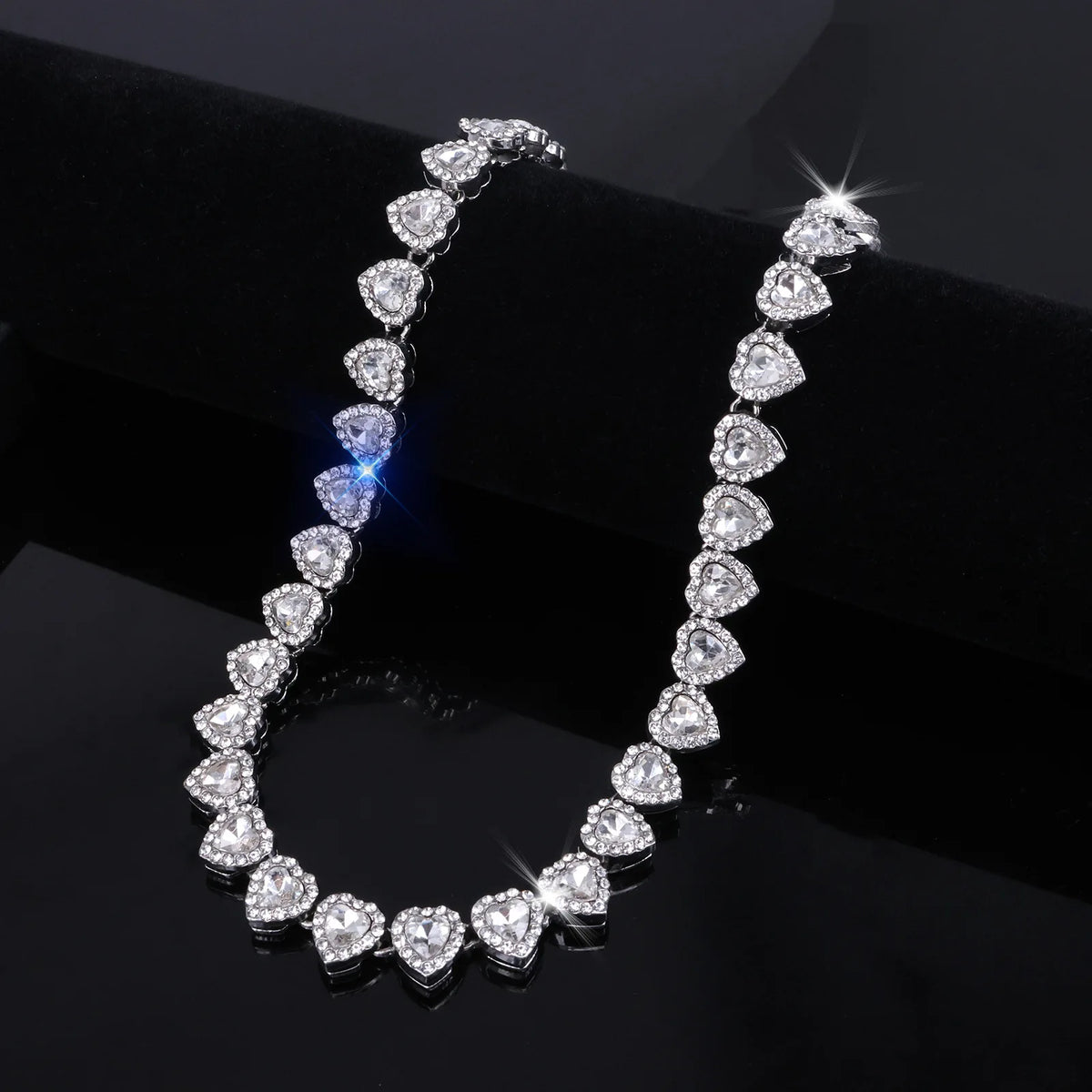 Yupsk Heart Rhinestone Hip Hop Tennis Chain Necklace and Bracelet Set